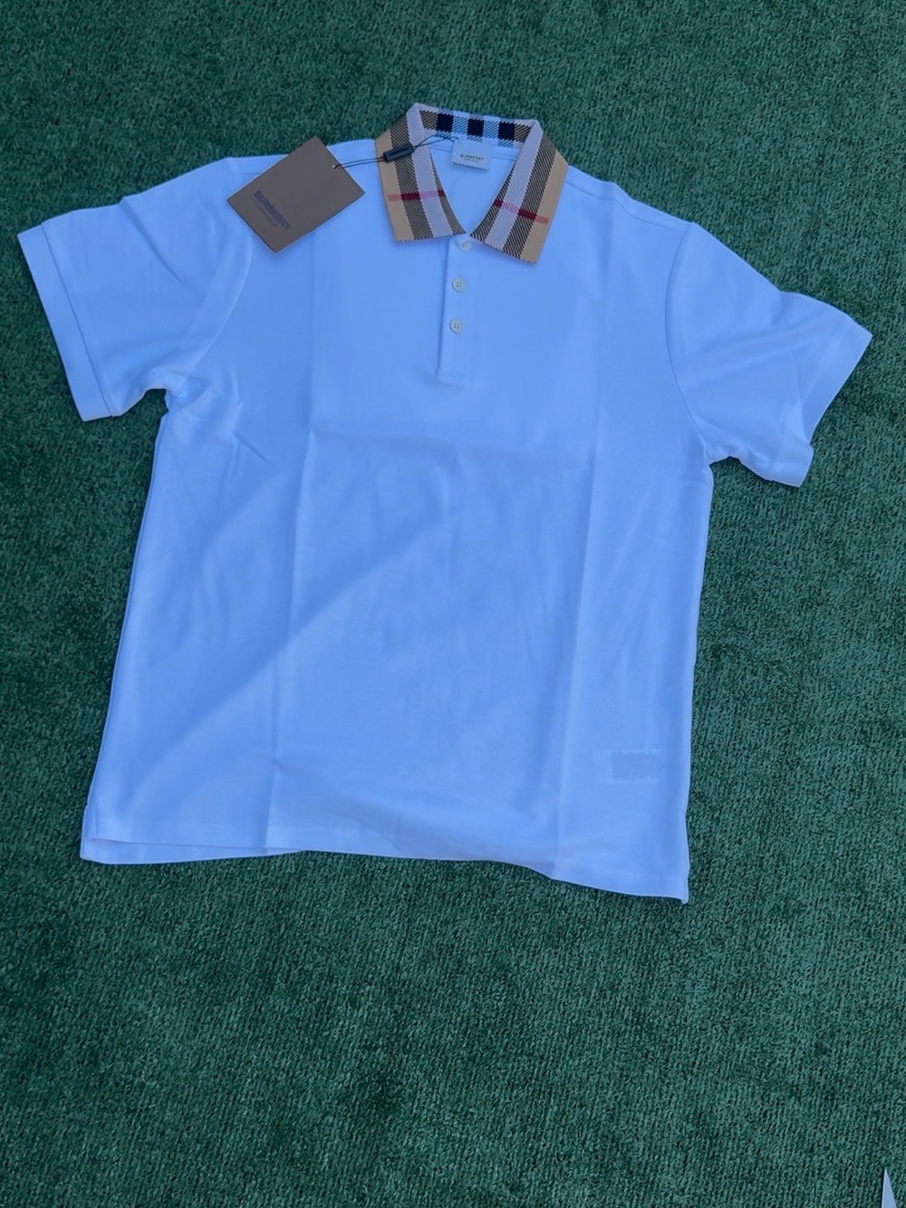 White Polo with Check Plaid Collar - Classic Casual